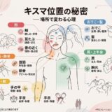 キスの場所が示す心理をイラストで説明したインフォグラフィック。