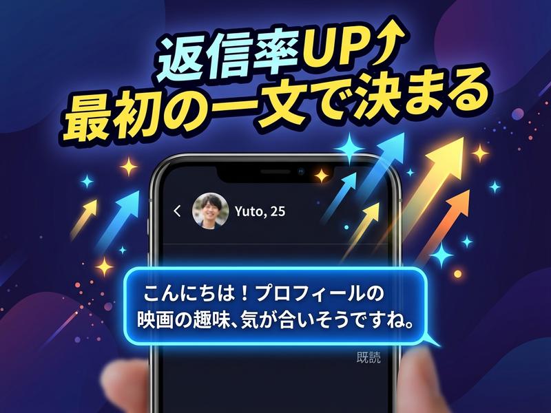 返信率UPを促すスマホのメッセージ画面。最初のメッセージ内容が重要であることを示唆。