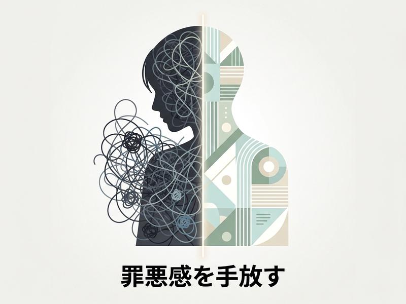 罪悪感を手放す姿を表す、左右で対照的な人のシルエット。