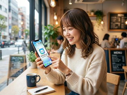 スマホでワクワクメールのアプリを開いている男性のイメージ画像（800×600）