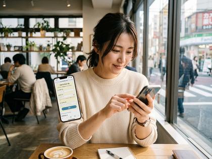 スマホでワクワクメールの登録フォームを入力している女性の様子