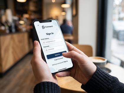スマホの画面にログインフォームが表示されているイメージ