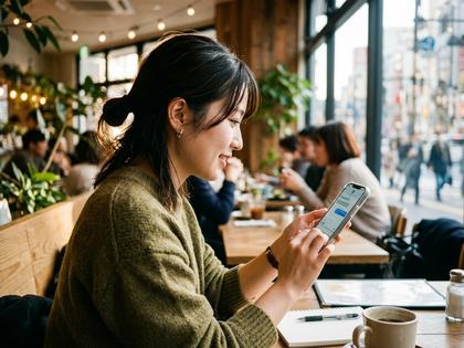 スマホ片手にメッセージを打つ20代女性の横顔