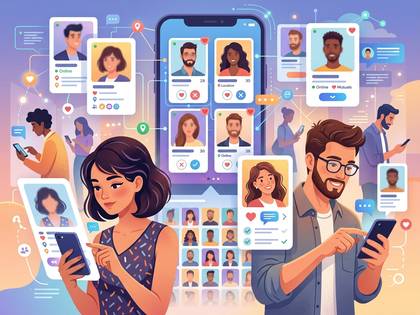 オンラインマッチングアプリで出会いを求める人々。