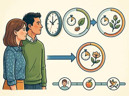 カップルと時間、植物の成長、ライフサイクルを示す概念図。