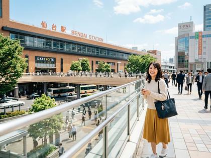 仙台駅前のイメージ写真。マッチングアプリで出会う女性をイメージさせる明るい雰囲気