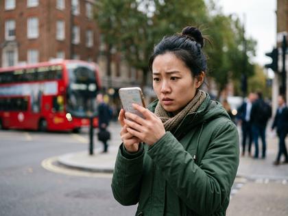 スマホを見ながら警戒した表情の女性のイメージ