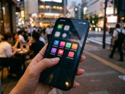 スマートフォンに並んだ複数のマッチングアプリのアイコンイメージ