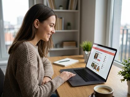 パソコンでオンライン婚活サービスを利用する女性のイメージ写真