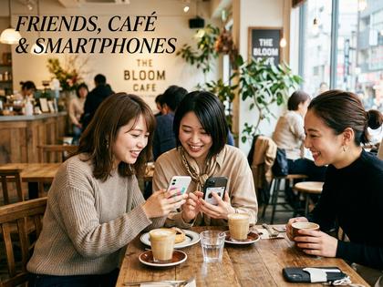 カフェで女友達と一緒にスマホを見比べる20代女性2人