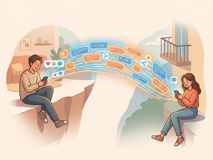 メッセージのやり取りで距離が縮まっていく様子を表現したイラスト