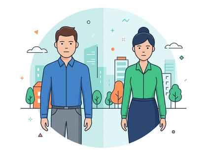 男女の中性的な顔立ちを並べた比較イラスト