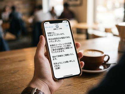 スマホ画面に長文の丁寧なメッセージが表示されているイメージ