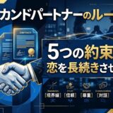 セカンドパートナーのルールと、愛を育む5つの約束を示す図。