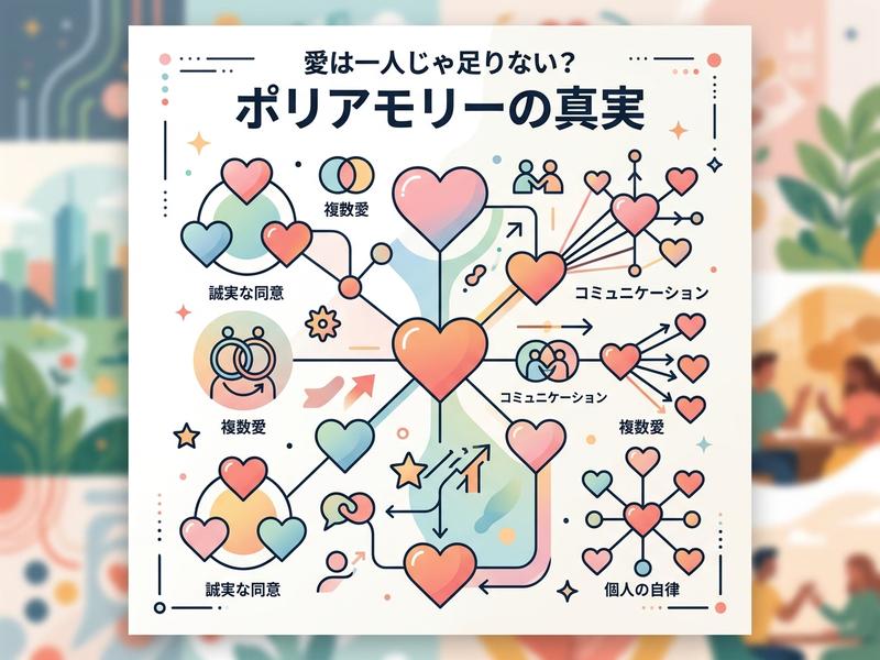 ポリアモリーの原則（複数愛、同意、コミュニケーション）を解説する図解。