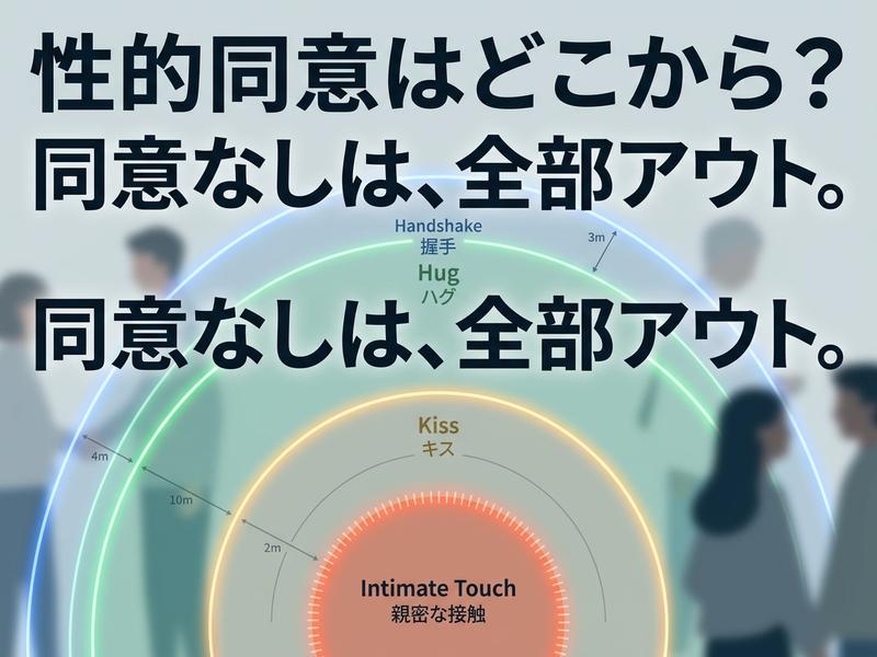 「同意なしは全部アウト」性的同意のレベルを示す同心円図。