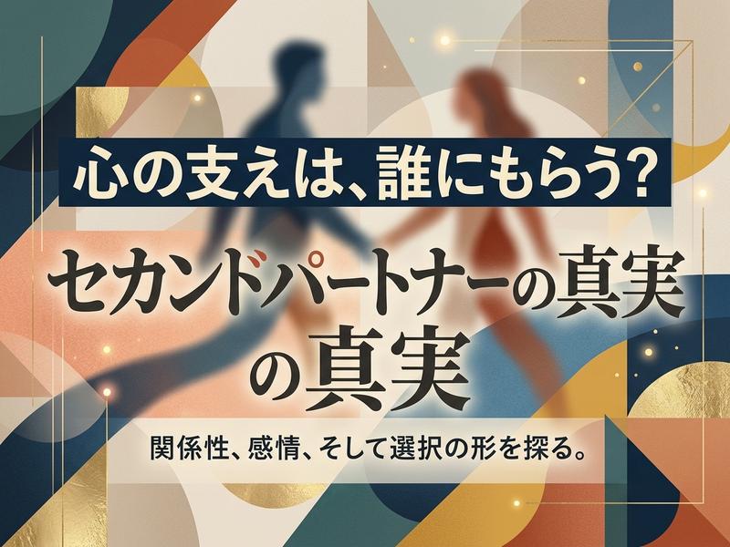 男女のシルエットと抽象画。「心の支え」と「セカンドパートナー」がテーマ。