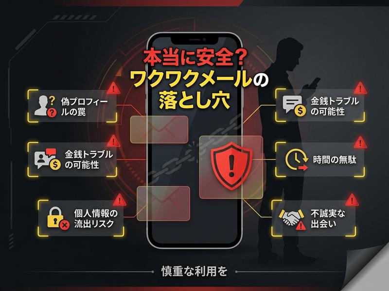 出会い系サイト「ワクワクメール」の危険性。金銭トラブル、個人情報流出、偽プロフの罠などに注意喚起。