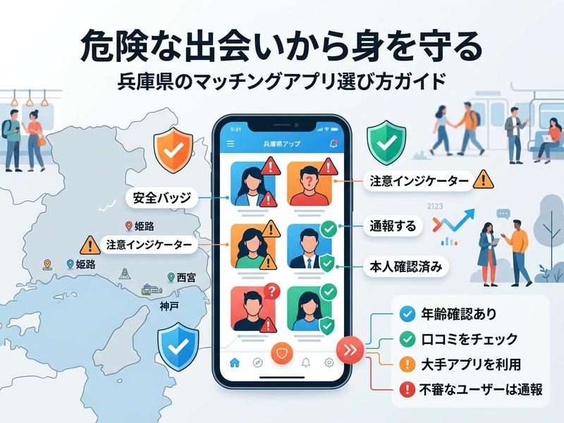 兵庫県のマッチングアプリ安全な選び方ガイド。地図とスマホ画面で解説。
