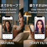 マッチングアプリの自然な写真と盛りすぎ加工の比較。