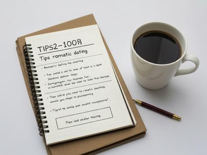 ノートに恋活のコツを書き込んでいるノートとコーヒー