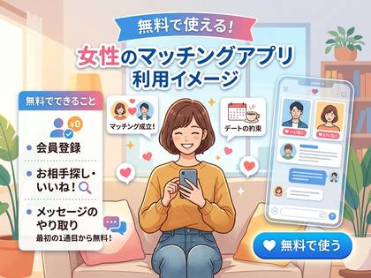 **無料で使える女性向けマッチングアプリの利用イメージ** (25文字)