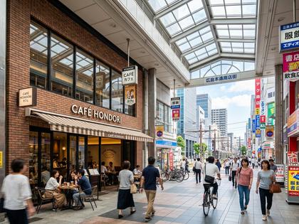 広島の紙屋町や本通の街並みとおしゃれなカフェ
