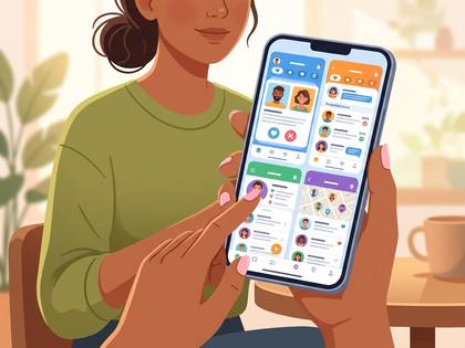 女性がスマートフォンでソーシャルアプリを操作している様子。