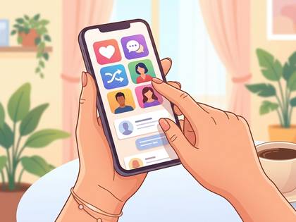 スマートフォンでマッチングアプリを操作する手。