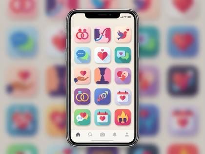 愛とロマンスをテーマにしたカラフルなアプリのアイコンが並んだスマホ画面。
