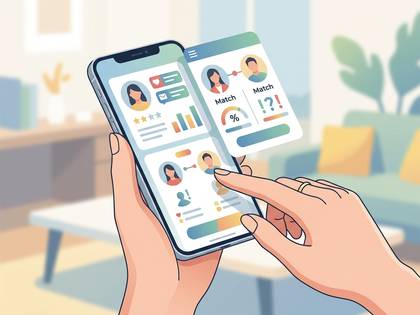 スマートフォンでマッチングアプリを操作する手。
