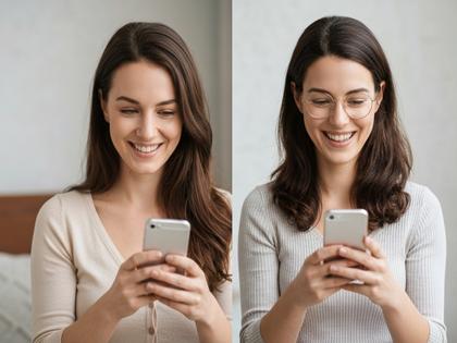 30代前半と後半の女性がそれぞれスマホを見て笑顔でいる並列イメージ