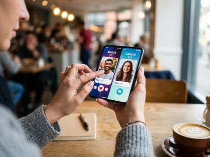 スマホでマッチングアプリを比較する女性の手元
