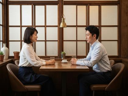 宇都宮のおしゃれなカフェで会話を楽しむ男女