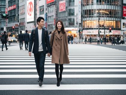 渋谷スクランブル交差点を歩く若い男女のイメージ