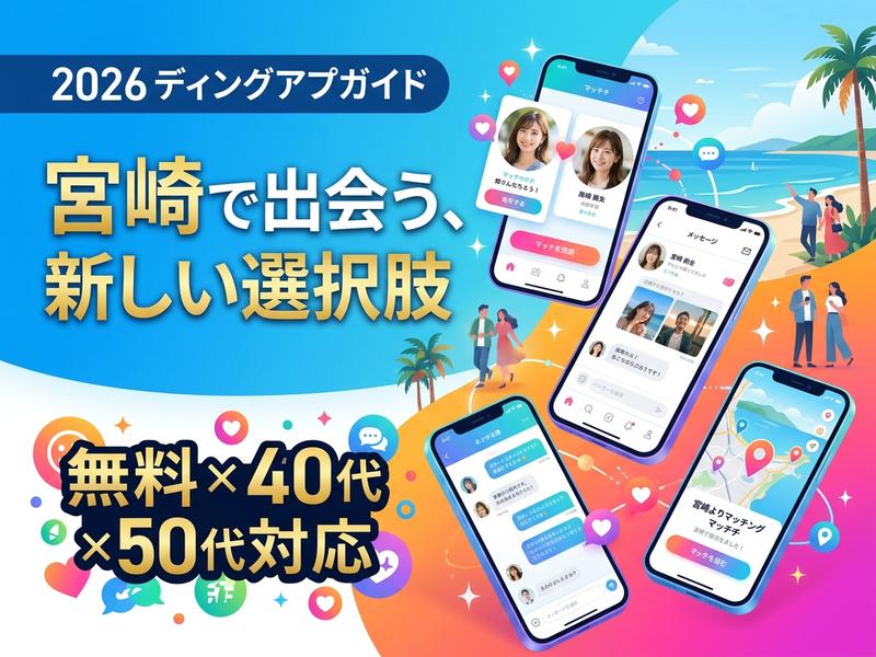 宮崎で出会う！40代・50代対応の無料マッチングアプリ画面。