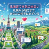 北海道での出会いを描いた、都市と田園風景が繋がるイラスト。