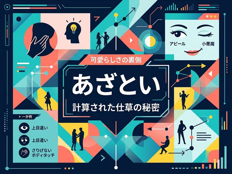 「あざとい」の計算された可愛らしい仕草を解説するインフォグラフィック。