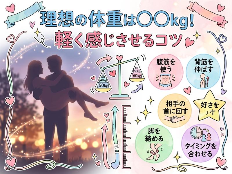 男性が女性を抱きかかえるイラストと、相手を軽く感じるコツを紹介。