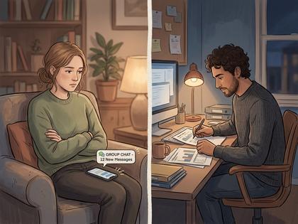 ノートに気持ちを書き出している女性の手元、あたたかい照明