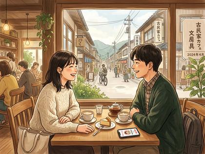 カフェで楽しそうに話す男女のイメージ