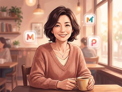 カフェで穏やかに微笑む40代女性のイメージ