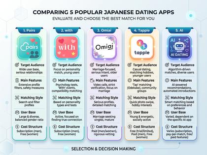 5つのマッチングアプリを比較する表のイメージ