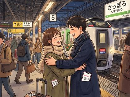 札幌駅で待ち合わせをするカップルのイメージ