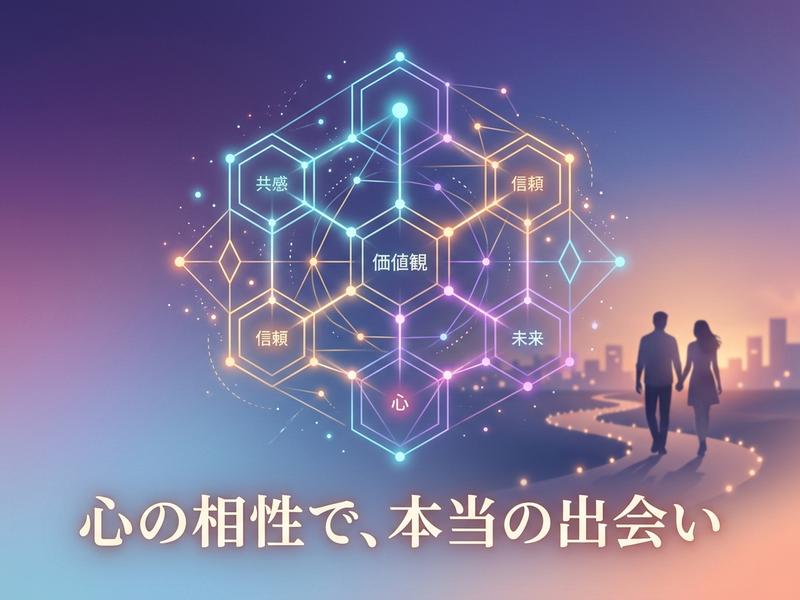 心の相性が導く本当の出会いを、ネットワーク図と男女で表現。