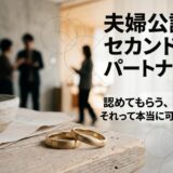 結婚指輪と「夫婦公認セカンドパートナー」の問いかけが書かれた日本語テキスト。