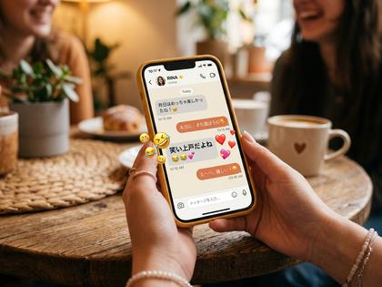 スマホのメッセージ画面で「笑い上戸だよね」というやりとりが表示されている、800px×600px