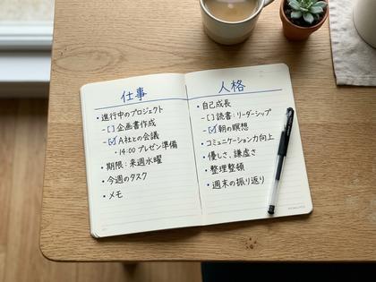 メモ帳に言われた言葉を書き留めて仕分けしている女性の手元のアップ。800px×600px