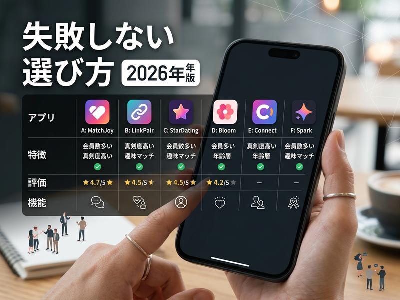 スマホに表示された「失敗しない選び方 2026年版」アプリ比較表
