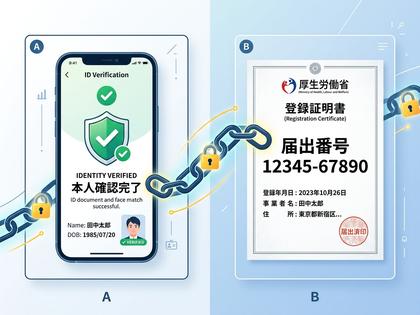 スマホの本人確認画面と身分証のイメージ、安全性を示すアイコン、800×600